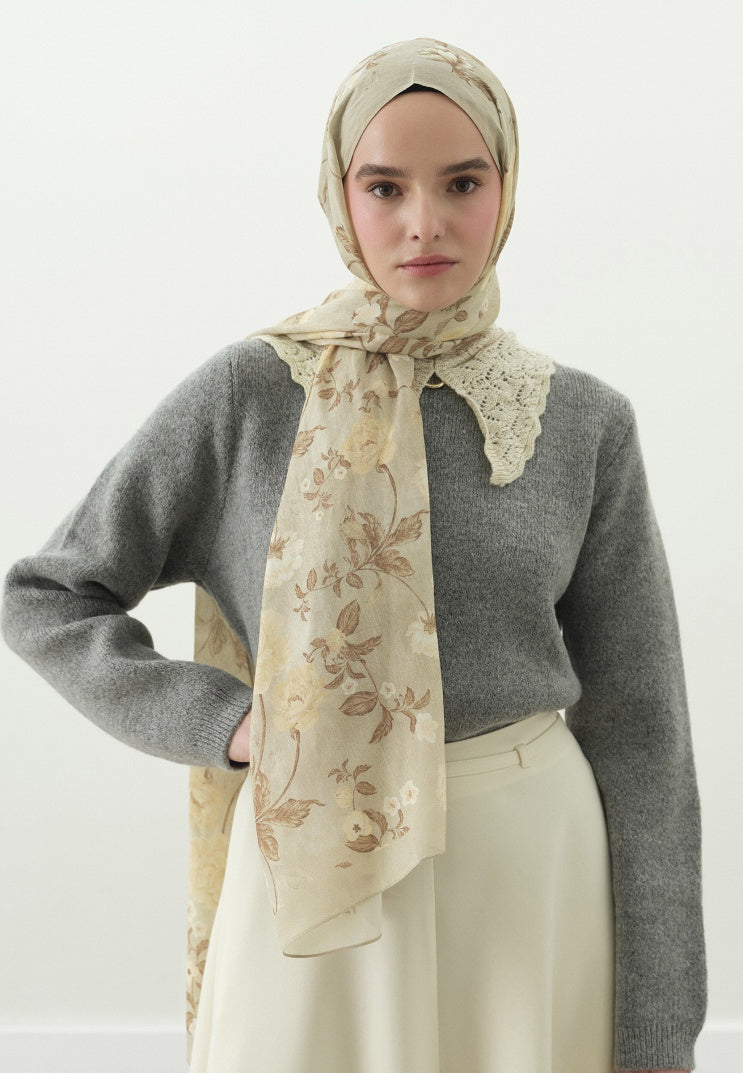 REVERIE PATTERNED COTTON VISCOSE HIJAB BEIGE