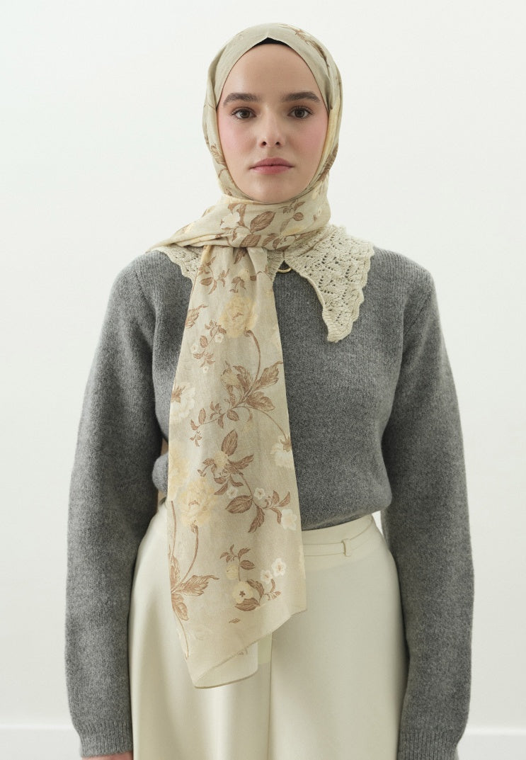 REVERIE PATTERNED COTTON VISCOSE HIJAB BEIGE