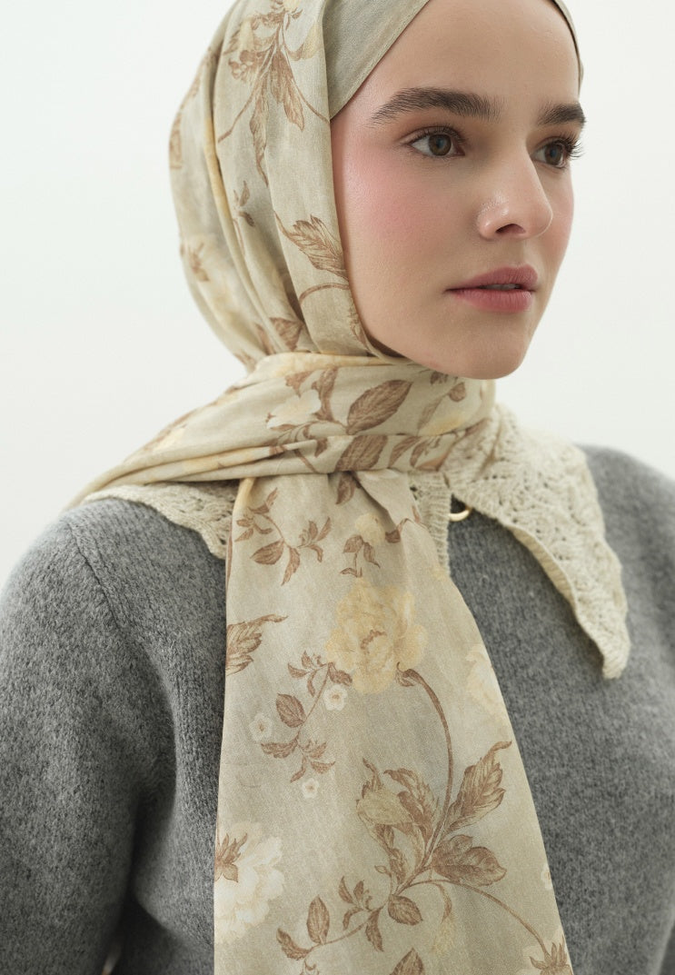 REVERIE PATTERNED COTTON VISCOSE HIJAB BEIGE